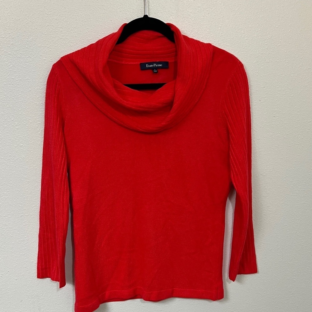 Evan Picone Red Cowl Neck Sweater Small | 3/4 Sleeve Workwear Knit Top